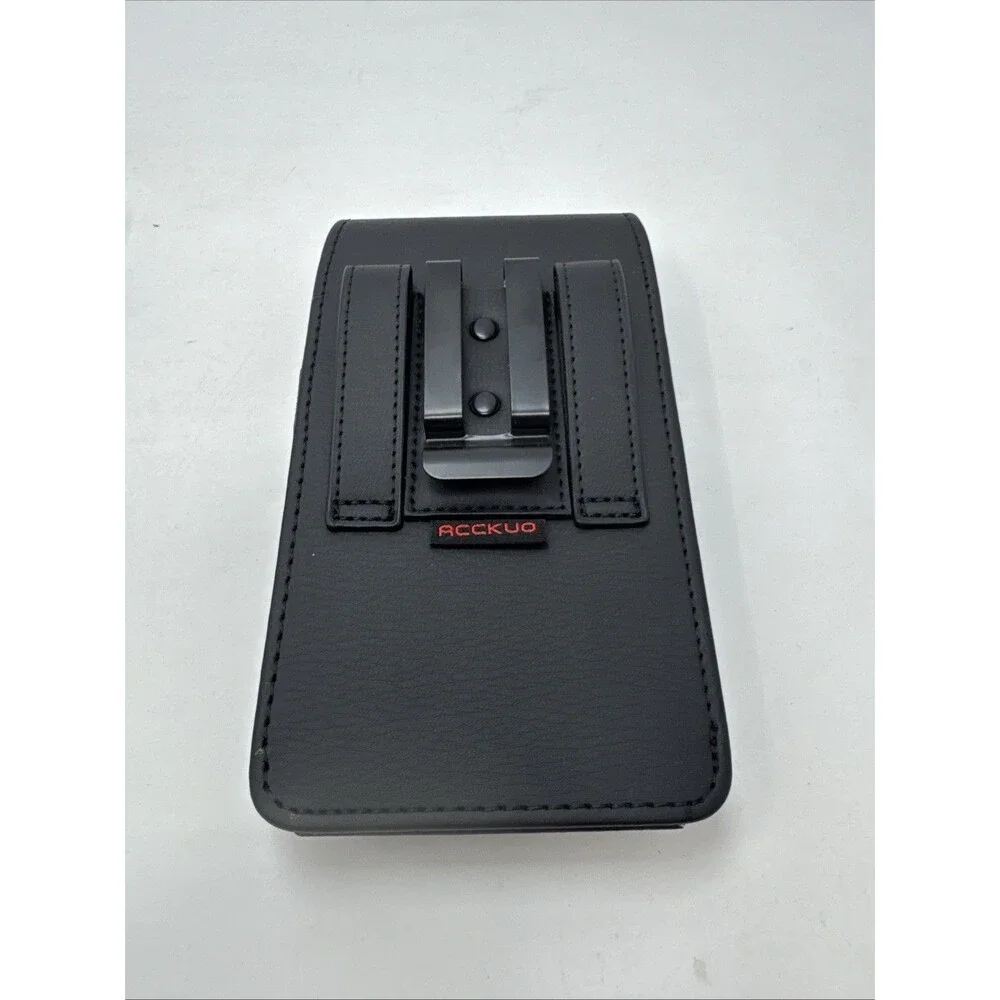 Black Leather Belt Pouch Phone Holster Case Snap Closure Fits iPhone Android.